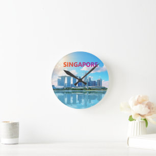 Singapore city retro Skyline Round Clock