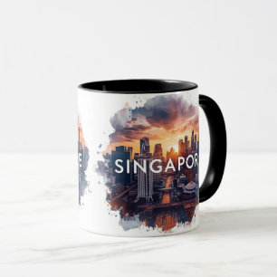 Singapore city retro watercolor Skyline Mug