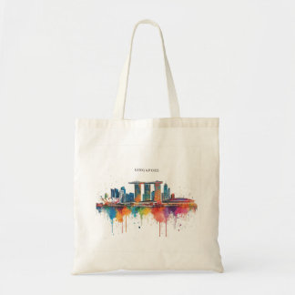 Singapore city retro watercolor Skyline Tote Bag