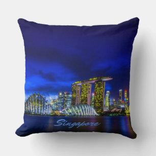 Singapore City Skyline At Night Cushion