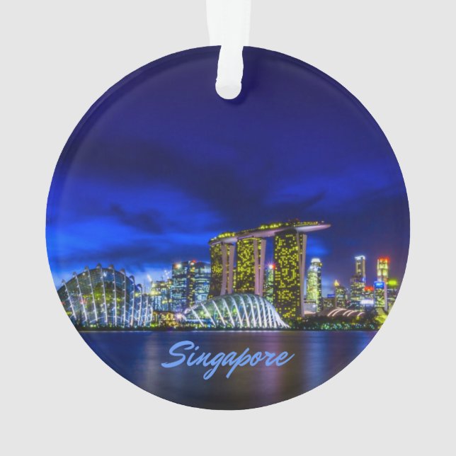 Singapore City Skyline At Night Ornament (Back)