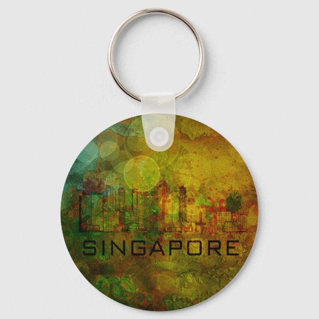 Singapore City Skyline on Grunge Background Illust Key Ring (Front)