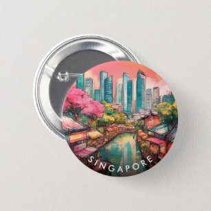 Singapore City View Colorful  6 Cm Round Badge