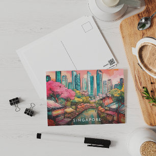 Singapore City View Colorful  Holiday Postcard