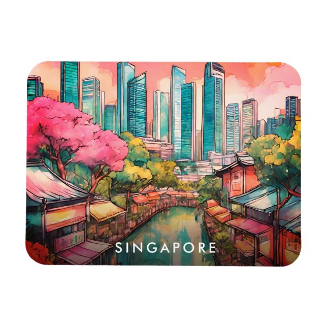 Singapore City View Colorful  Magnet (Horizontal)
