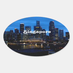 Singapore Cityscape Oval Sticker
