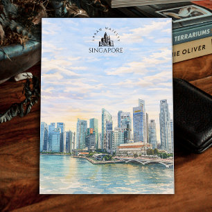 Singapore Cityscape Skyline  Watercolor Landscape Postcard