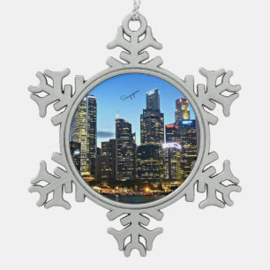 Singapore cityscape snowflake pewter christmas ornament