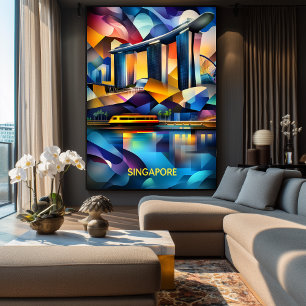 Singapore Cubist Skyline – Modern Geometric City Poster