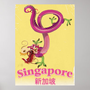 Singapore Dragon vintage vacation poster