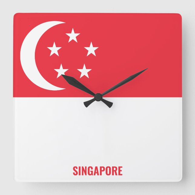 Singapore Flag Dazzling Patriotic Square Wall Clock (Front)