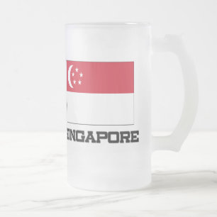 Singapore Flag Frosted Glass Beer Mug