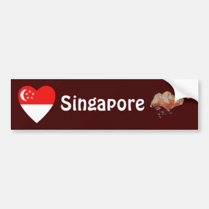 Singapore Flag Heart + Map Bumper Sticker