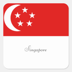 Singapore Flag, labelled  Square Sticker