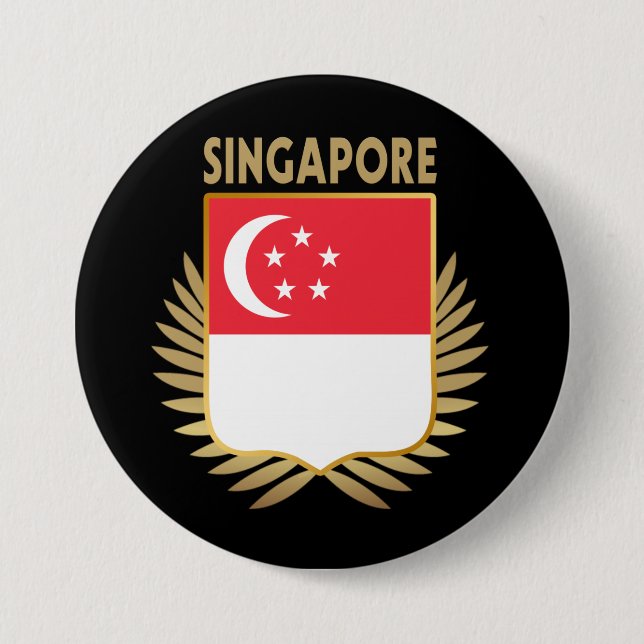 Singapore Flag Shield 7.5 Cm Round Badge (Front)