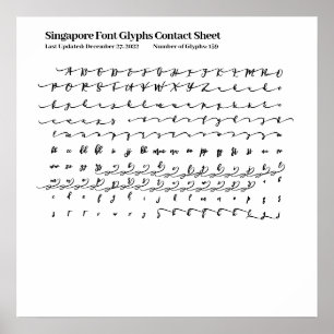 Singapore Font Glyphs Contact Sheet Poster