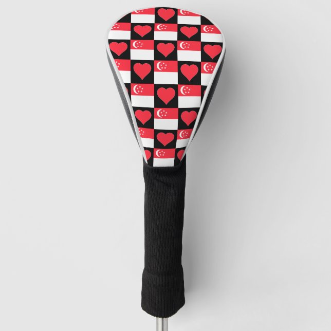 Singapore Golf Love Heart Pattern Singaporean Flag Head Cover (Front)