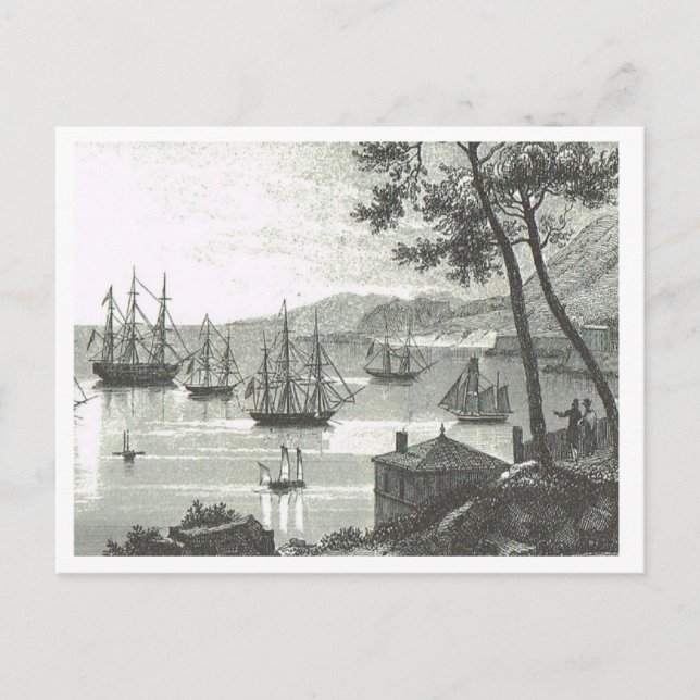 Singapore harbour 1819 postcard (Front)