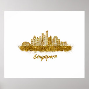 singapore horizon in gold poster