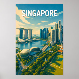 Singapore Illustration Travel Art Vintage Poster