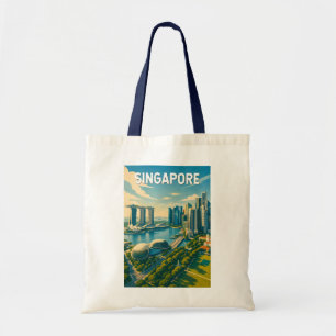 Singapore Illustration Travel Art Vintage Tote Bag