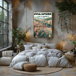 Singapore: Line art with coordinates. Poster