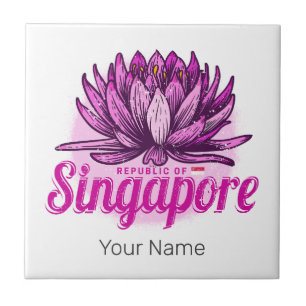 Singapore Lotus Flag Vintage Holiday Souvenir Tile