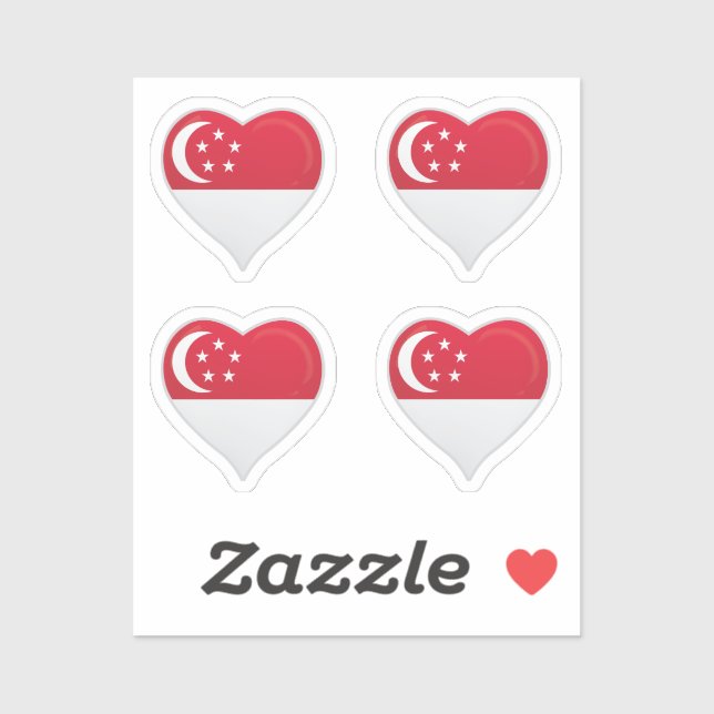 Singapore love flag pride heart sticker (Sheet)