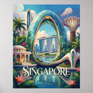 Singapore Marina Bay Futuristic Tropical City Poster