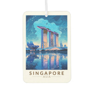 Singapore Marina Bay Night Travel Art Vintage Car Air Freshener