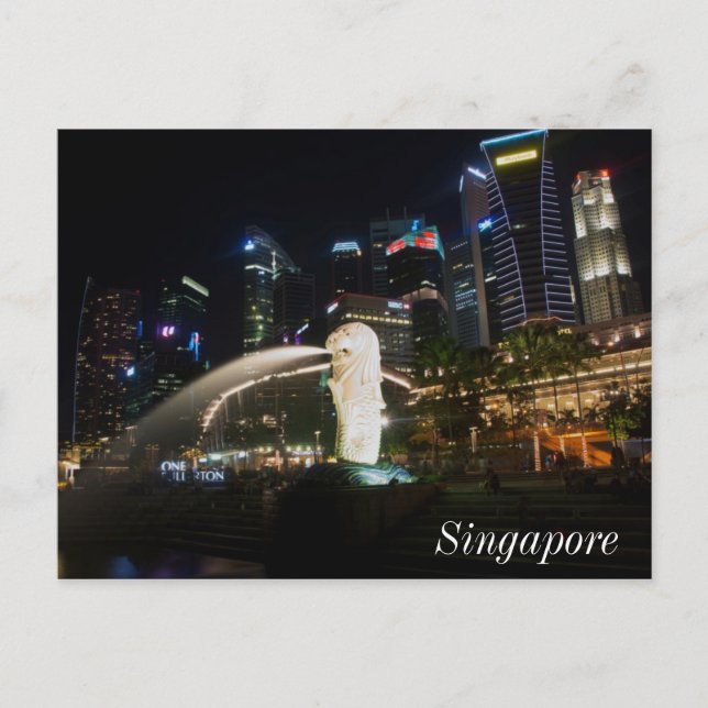 Singapore Merlion on Skyline Postcard (Front)