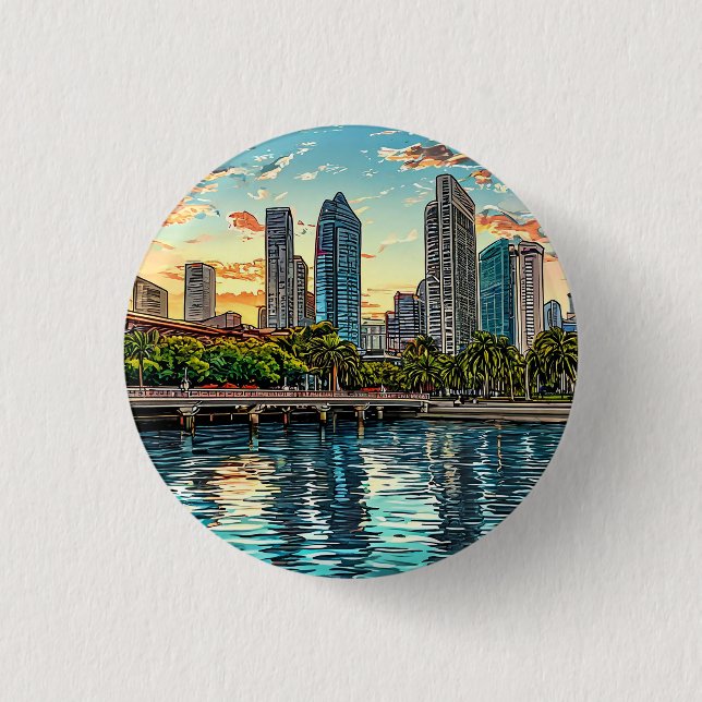Singapore Modern Cityscape 3 Cm Round Badge (Front)