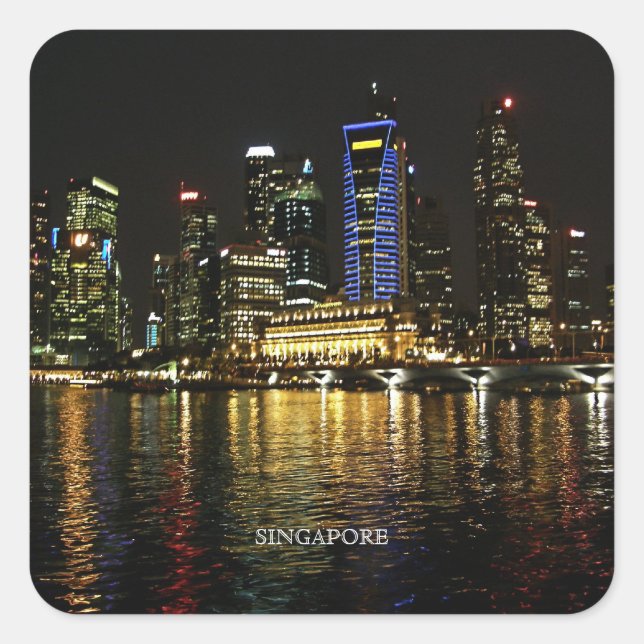 Singapore Night Lights Plate Square Sticker (Front)