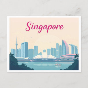 Singapore Pastel Travel Design Postcard