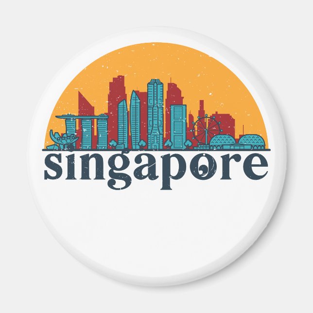 Singapore Retro City Skyline Cityscape Art Magnet (Front)