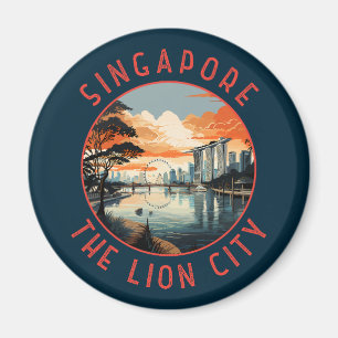 Singapore Retro Distressed Circle Magnet