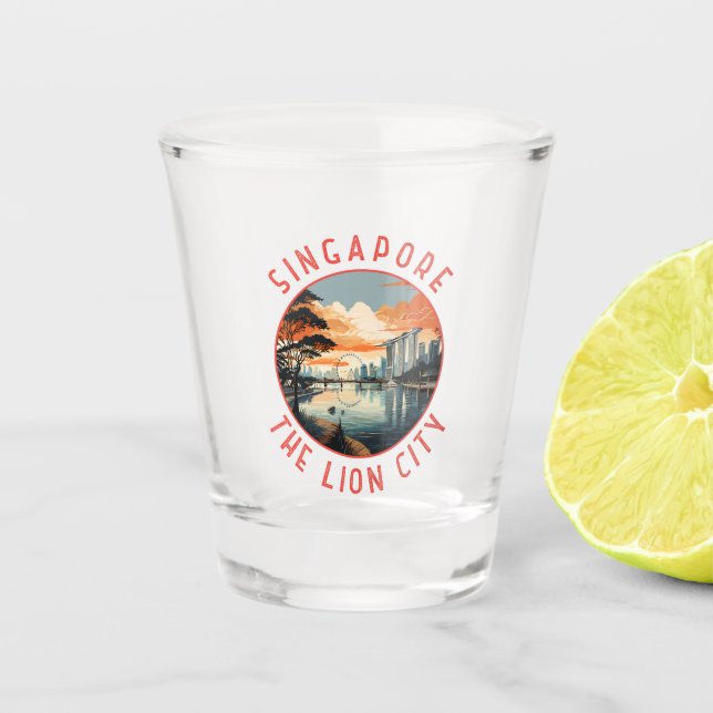 Singapore Retro Distressed Circle Shot Glass (Front)