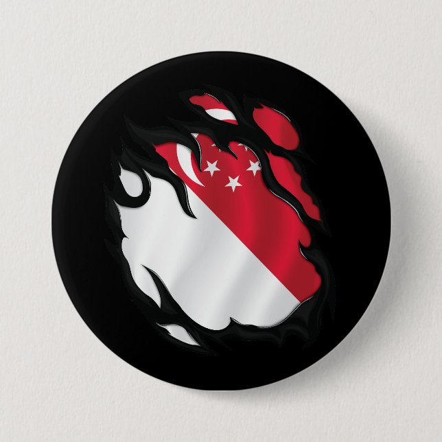 Singapore Ripped Flag 7.5 Cm Round Badge (Front)