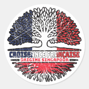 Singapore Singaporean French France Tree Roots Classic Round Sticker