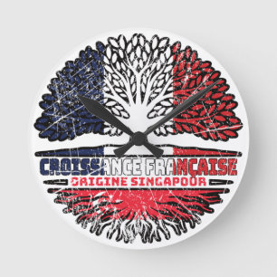 Singapore Singaporean French France Tree Roots Round Clock
