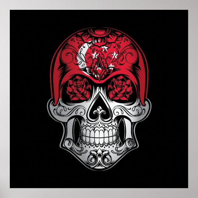 Singapore  Skull And Roses Flag Poster (Front)