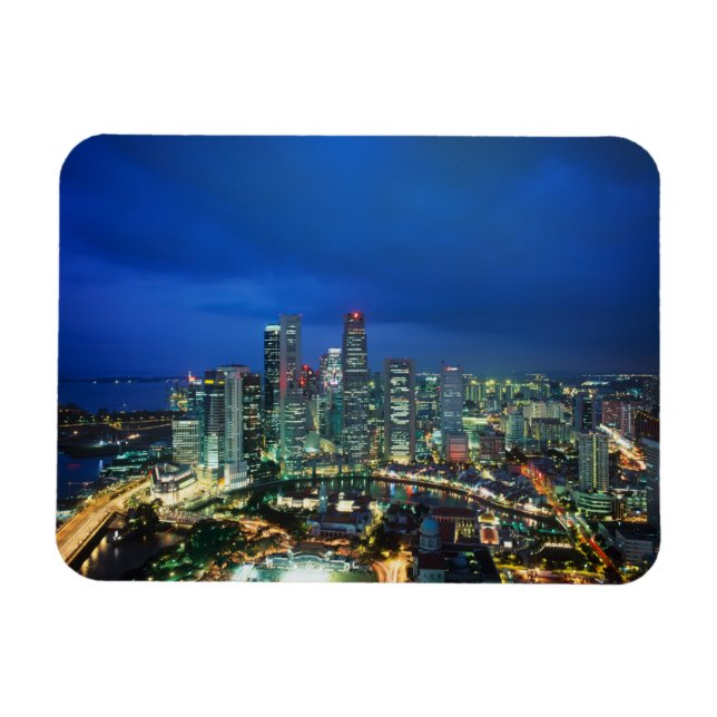 Singapore Skyline at night, Singapore Magnet (Horizontal)