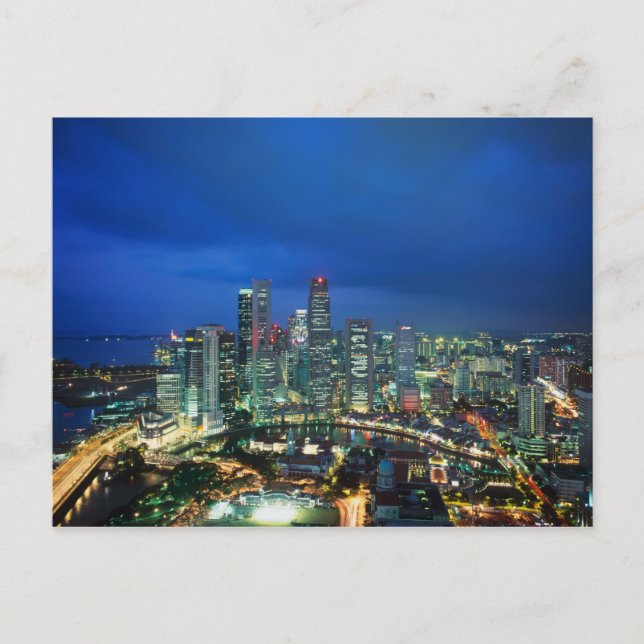 Singapore Skyline at night, Singapore Postcard (Front)