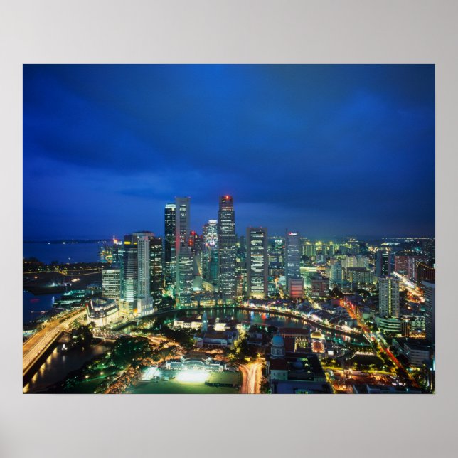 Singapore Skyline at night, Singapore Poster (Front)