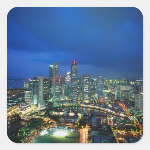 Singapore Skyline at night, Singapore Square Sticker