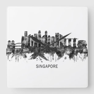 Singapore Skyline BW Square Wall Clock