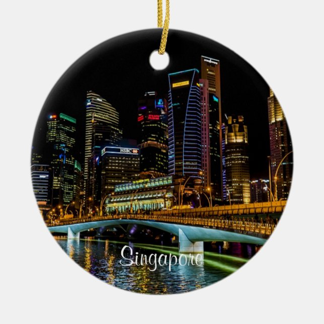 Singapore Skyline, Labelled Ceramic Tree Decoration (Front)