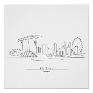 Singapore Skyline Minimalist Line Art Cityscape Poster