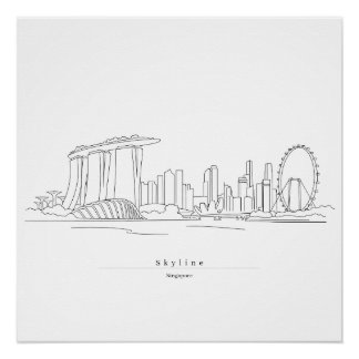 Singapore Skyline Minimalist Line Art | Cityscape Poster