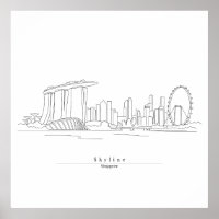 Singapore Skyline Minimalist Line Art | Cityscape